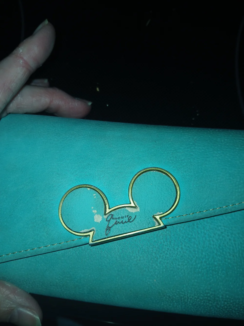 Disney Aqua Blue Wallet with Gold Mickey Accent
